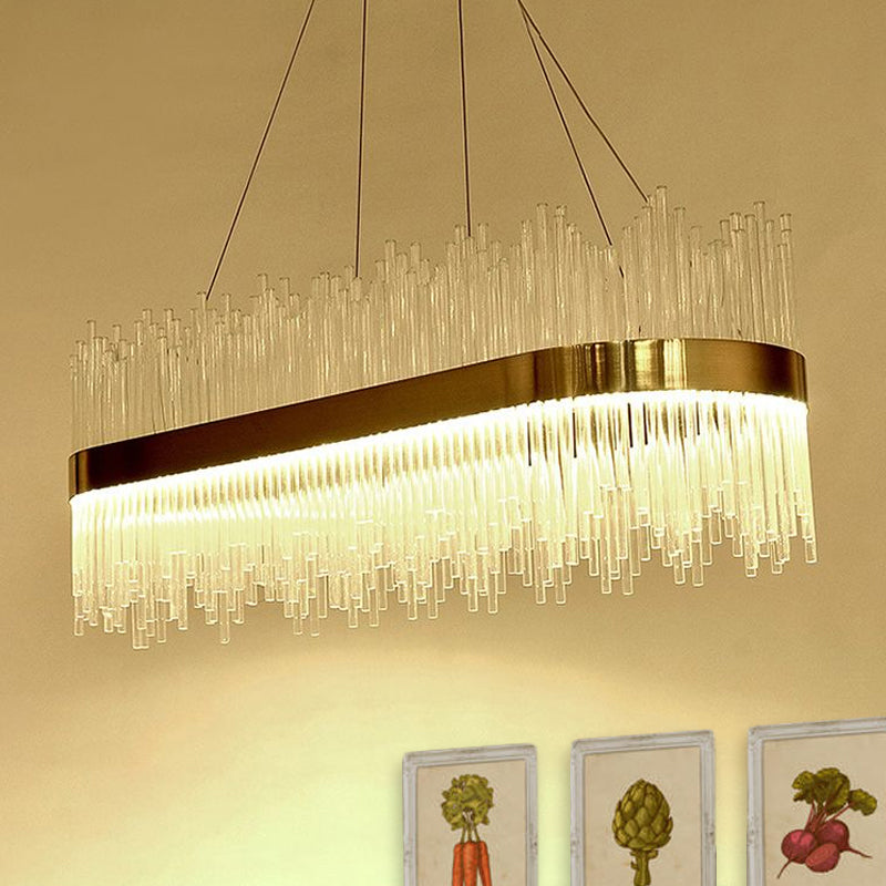 Crystal Gold Linear Led Chandelier - Contemporary Pendant Light For Dining Room (31.5/39 Long)