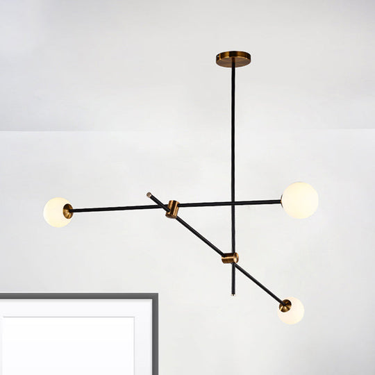 Modernist Exposed Ceiling Lamp - Metallic 2/3 Lights Black Pendant Lighting With Opal Glass Ball