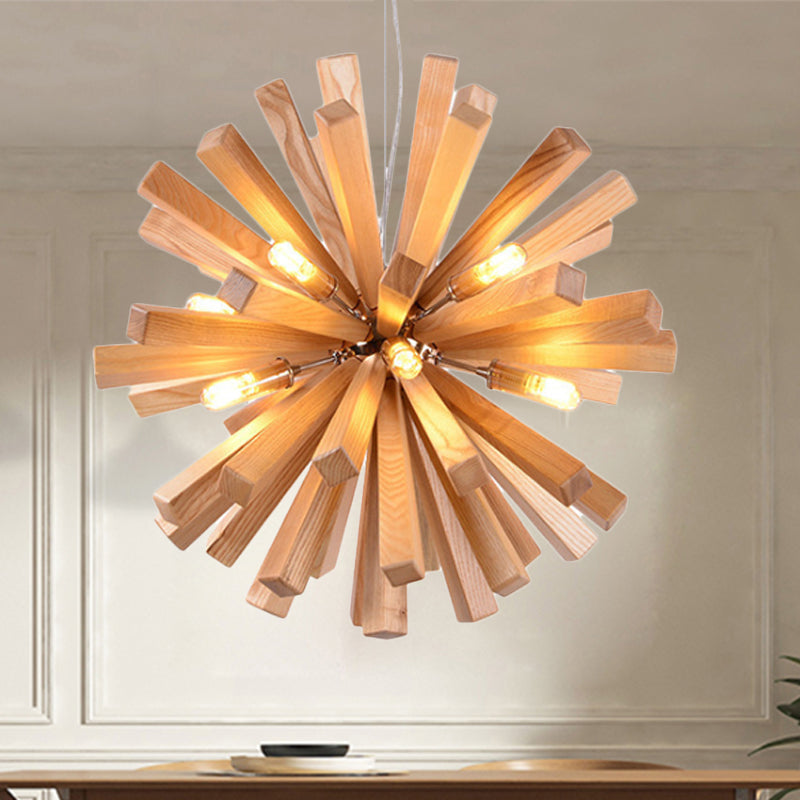 Modern Wood Starburst Chandelier Pendant Light | LED | 14"/20.5"/28" Dia | Beige Ceiling Hanging Light