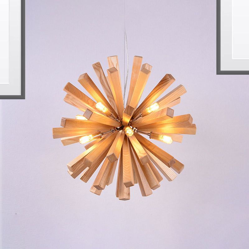 Modern Wood Starburst Chandelier Pendant Light | LED | 14"/20.5"/28" Dia | Beige Ceiling Hanging Light