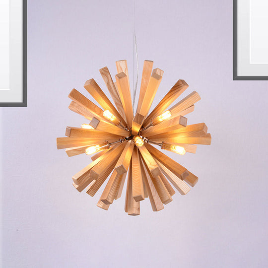 Starburst Chandelier Pendant Light Modernism Wood 14"/20.5"/28" Dia LED Beige Hanging Ceiling Light