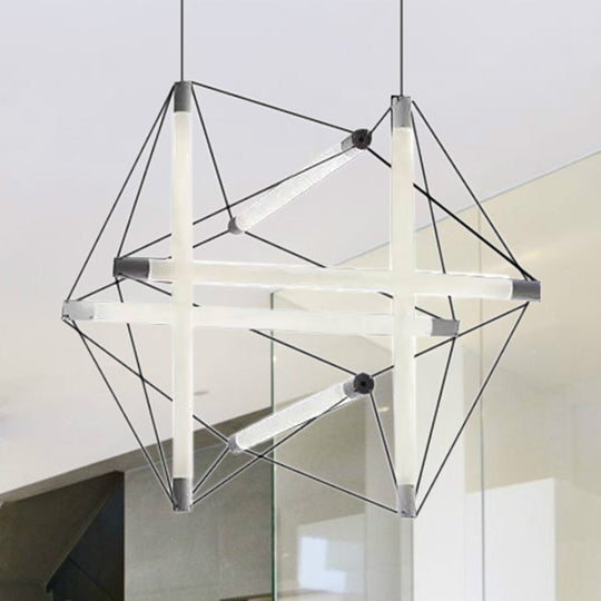 Contemporary Silver Chandelier With Geometric Acrylic Shade - 3/6 Lights Hanging Lighting