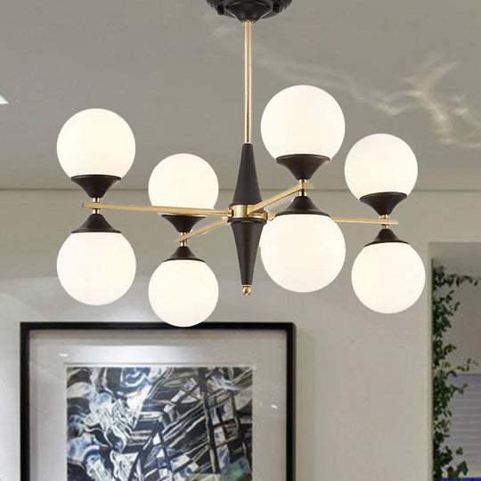 Modern White Glass Chandelier Pendant With Black Led Lights - Ideal For Dining Room