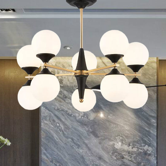 Modern White Glass Chandelier Pendant With Black Led Lights - Ideal For Dining Room