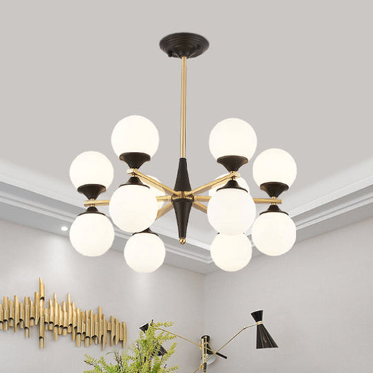 Modern White Glass Chandelier Pendant With Black Led Lights - Ideal For Dining Room