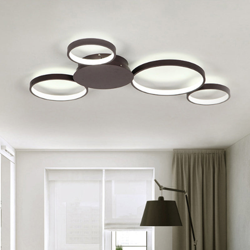 33.5" - 47" Wide White/Brown Ring Light LED Ceiling Flush Mount Lamp in Warm/White/Natural Light