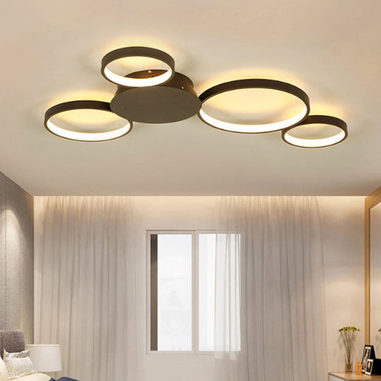 33.5" - 47" Wide White/Brown Ring Light LED Ceiling Flush Mount Lamp in Warm/White/Natural Light