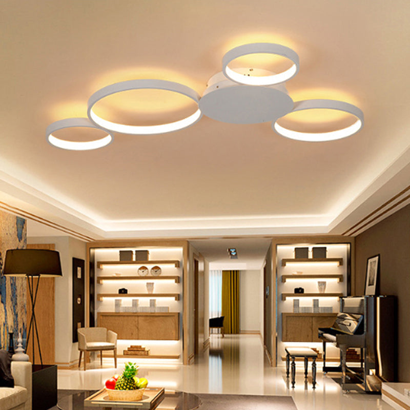 33.5" - 47" Wide White/Brown Ring Light LED Ceiling Flush Mount Lamp in Warm/White/Natural Light