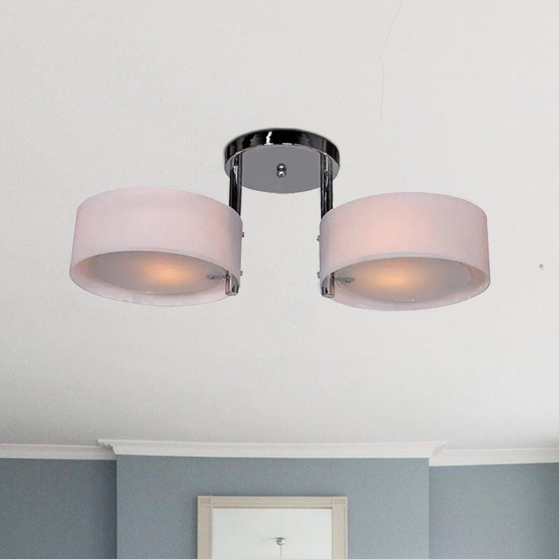 Semi Flush Ceiling Light Fixture - Stunning Drum Acrylic Shade - 1/2/3 Lights - Modern Silver Design for Living Room