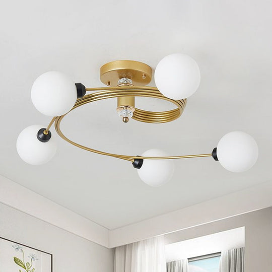 Sleek Gold Spiral Semi Flush Ceiling Light - Nordic Style with 3/5 Lights & Clear/Milk/White Glass Shade