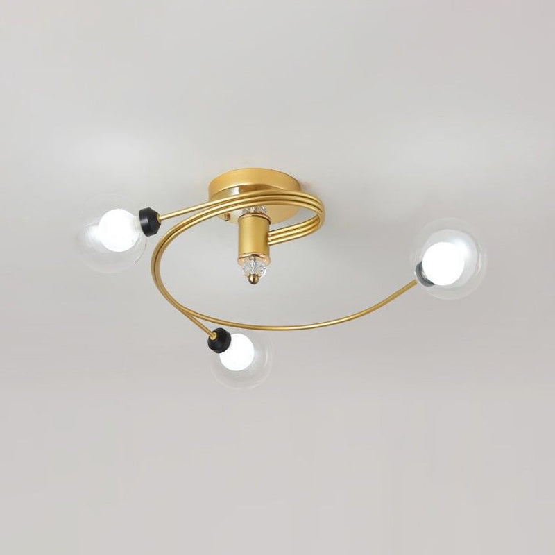 Sleek Gold Spiral Semi Flush Ceiling Light - Nordic Style with 3/5 Lights & Clear/Milk/White Glass Shade