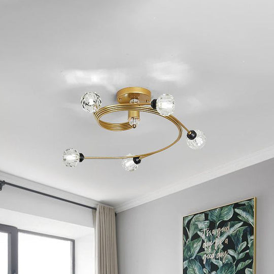 Sleek Gold Spiral Semi Flush Ceiling Light - Nordic Style with 3/5 Lights & Clear/Milk/White Glass Shade