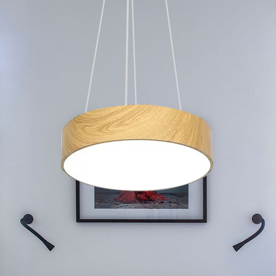 Simplicity Led Suspension Light With Wood Effect Shade Beige Hanging Lamp - 16/19.5/23.5 Wide