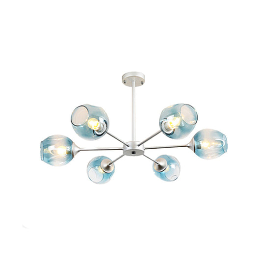 Modernist Hanging Chandelier - Black/Chrome Sputnik Suspension Pendant With Blue/Amber Glass Shade