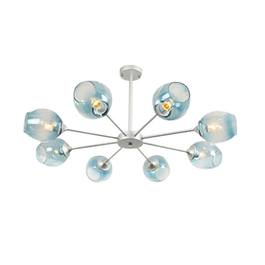 Modernist Hanging Chandelier - Black/Chrome Sputnik Suspension Pendant With Blue/Amber Glass Shade