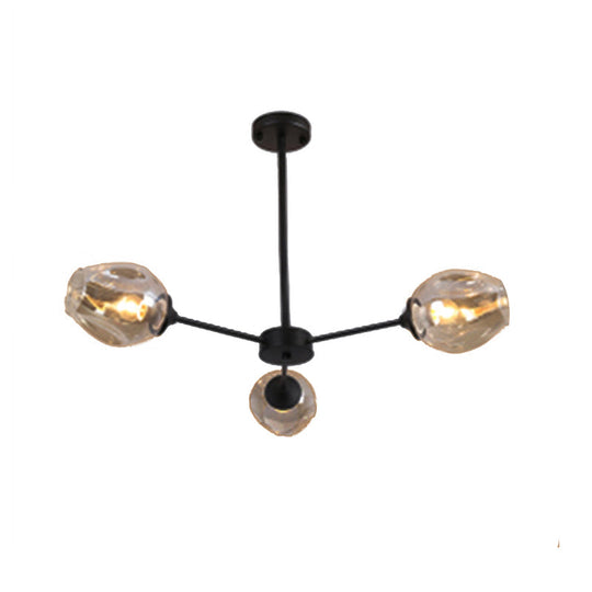 Modernist Hanging Chandelier - Black/Chrome Sputnik Suspension Pendant With Blue/Amber Glass Shade