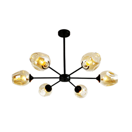 Modernist Hanging Chandelier - Black/Chrome Sputnik Suspension Pendant With Blue/Amber Glass Shade