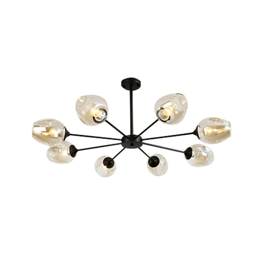 Modernist Hanging Chandelier - Black/Chrome Sputnik Suspension Pendant With Blue/Amber Glass Shade