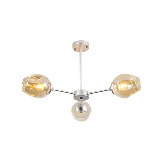 Modernist Hanging Chandelier - Black/Chrome Sputnik Suspension Pendant With Blue/Amber Glass Shade