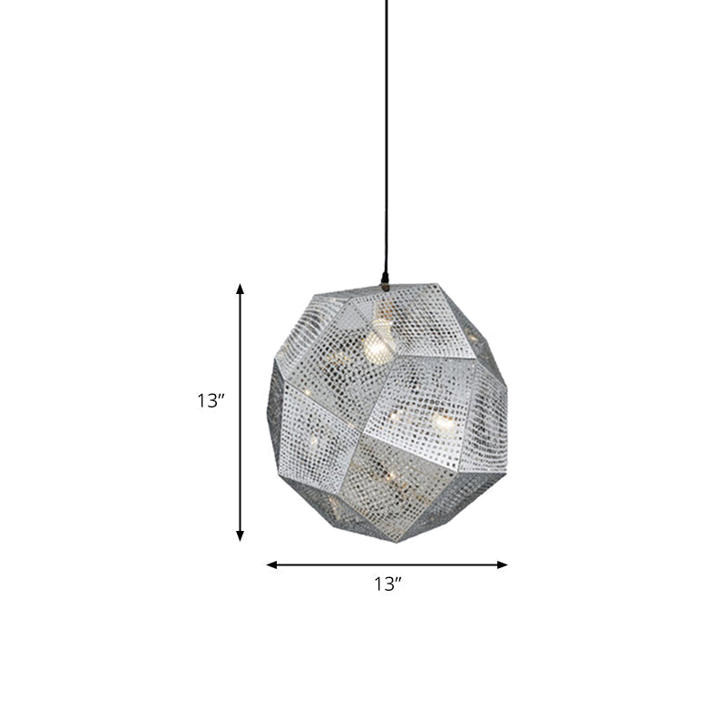 Faceted Globe Pendant Lighting: 1-Light Contemporary Metal Hanging Ceiling Light (10/12.5/19W) In