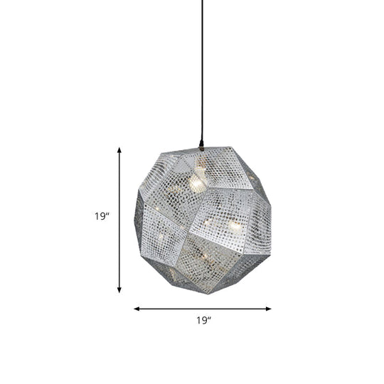 Faceted Globe Pendant Lighting: 1-Light Contemporary Metal Hanging Ceiling Light (10/12.5/19W) In