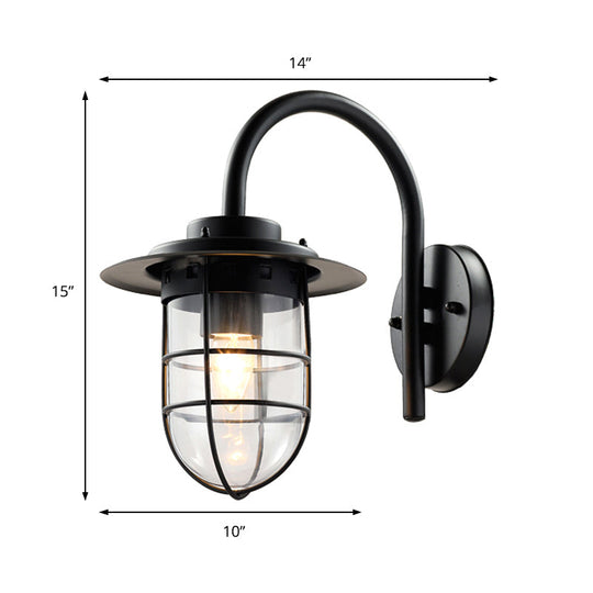 Coastal Black/Nickel Wall-Mounted Caged Light Fixture With Clear Glass Bulb For Living Room