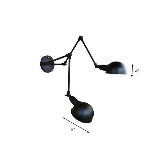 Industrial Style Swing Arm Wall Lamp With Bowl Shade - Black Sconce Lighting (2/3 Heads)