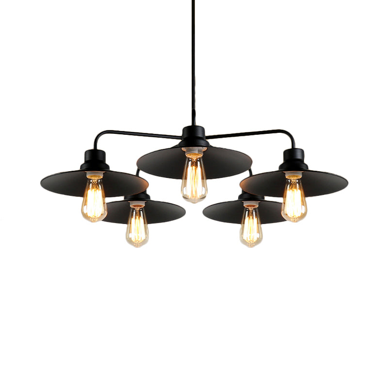 Vintage Industrial Black Chandelier With Metallic Round Shades And 3/5 Lights