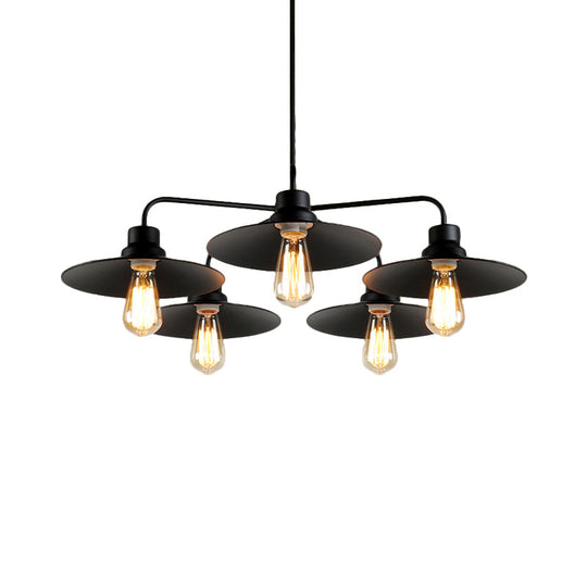 Vintage Industrial Black Chandelier With Metallic Round Shades And 3/5 Lights