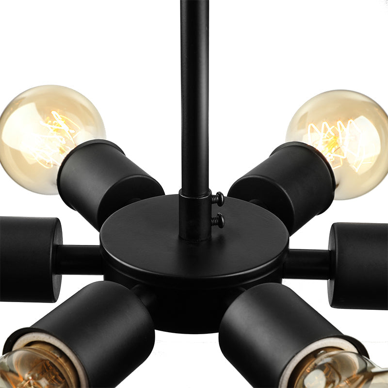 Industrial Exposed Pendant Light - Adjustable 6-Bulb Metallic Chandelier For Study Room (Black)