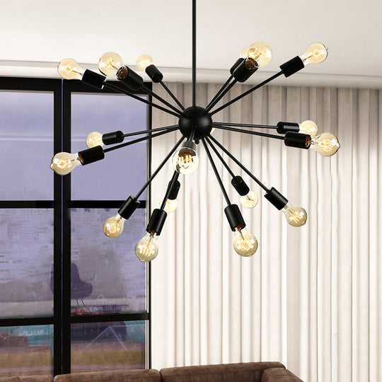 Sputnik Vintage Metal Chandelier: Dining Room Pendant Light Fixture in Black