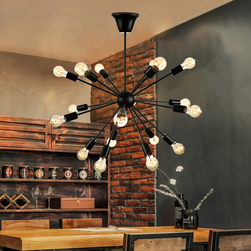 Sputnik Vintage Style Black Metal Chandelier: Multi-Light Pendant For Dining Room