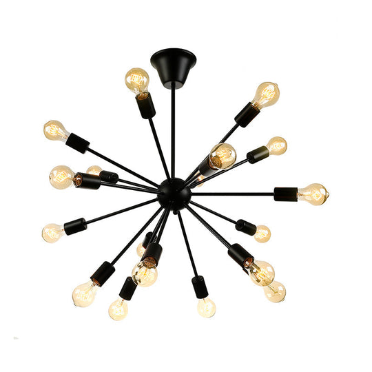 Sputnik Vintage Metal Chandelier: Dining Room Pendant Light Fixture in Black