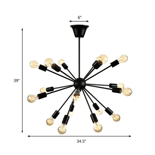 Sputnik Vintage Style Black Metal Chandelier: Multi-Light Pendant For Dining Room