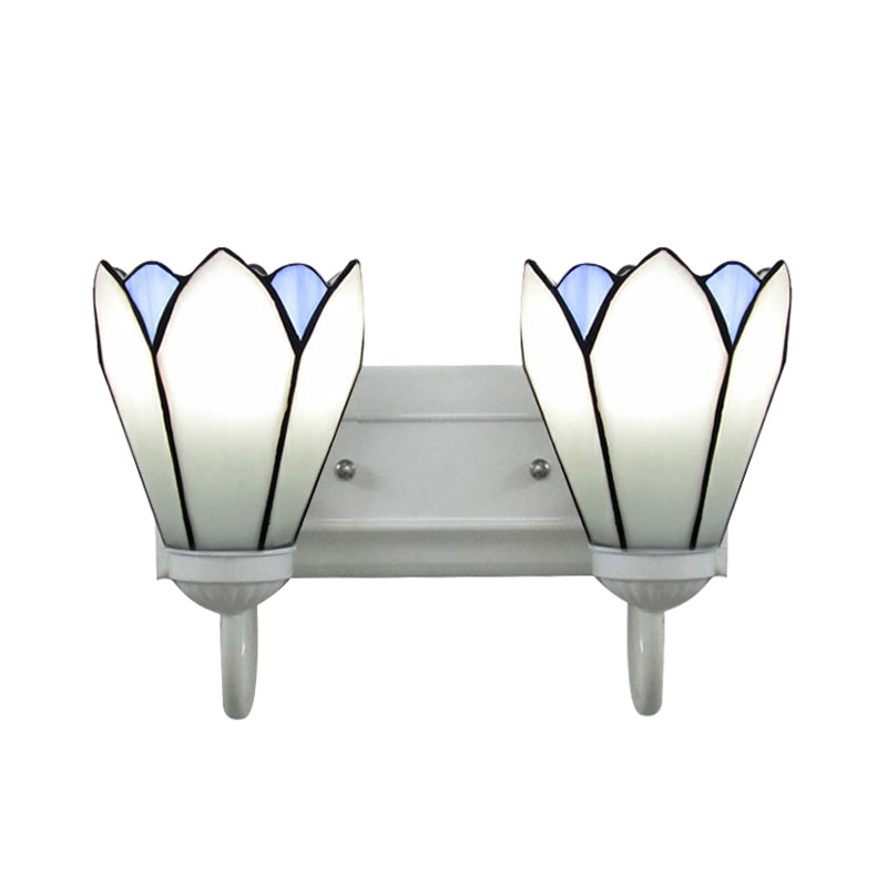 Wall Mounted Tiffany Lily White Glass Sconce Light Fixture With 2 Heads For Bedroom