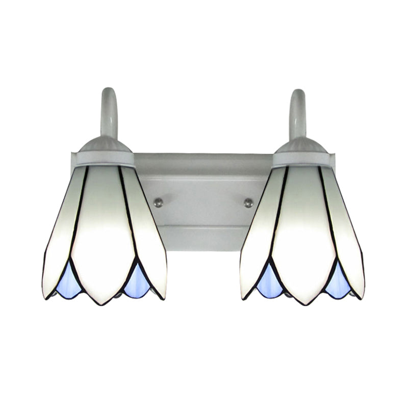 Wall Mounted Tiffany Lily White Glass Sconce Light Fixture With 2 Heads For Bedroom