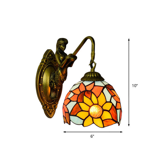 Orange Tiffany Glass Wall Sconce With Sunflower Pattern