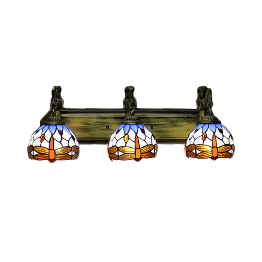 Multicolor Stained Glass Sconce Light: Bronze 3-Head Wall Mount With Baroque Design