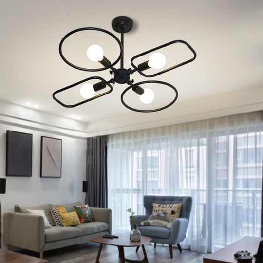 Modern 4-Light Black Metal Ceiling Mount Lamp for Living Room