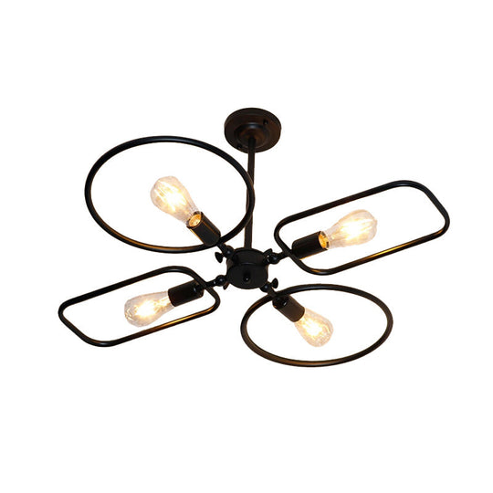 Modern 4-Light Black Metal Ceiling Mount Lamp for Living Room