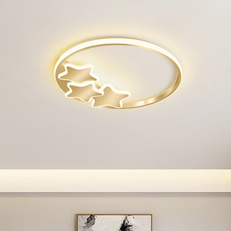 Gold LED Ring & Star Acrylic Flushmount Ceiling Light in Warm/White