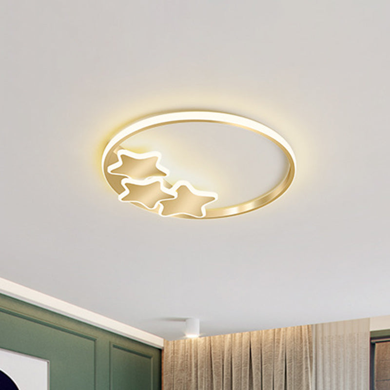 Gold LED Ring & Star Acrylic Flushmount Ceiling Light in Warm/White