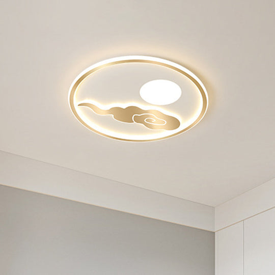 Gold Moon and Cloud Acrylic LED Bedroom Ceiling Light with Warm/White Glow