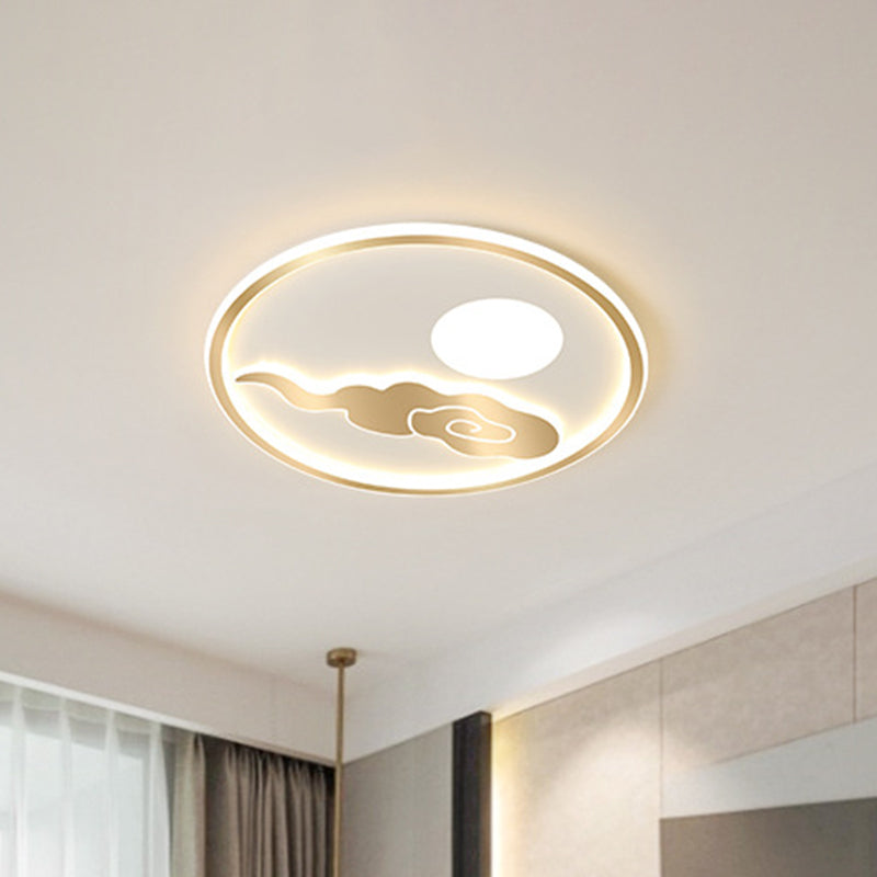 Gold Moon and Cloud Acrylic LED Bedroom Ceiling Light with Warm/White Glow