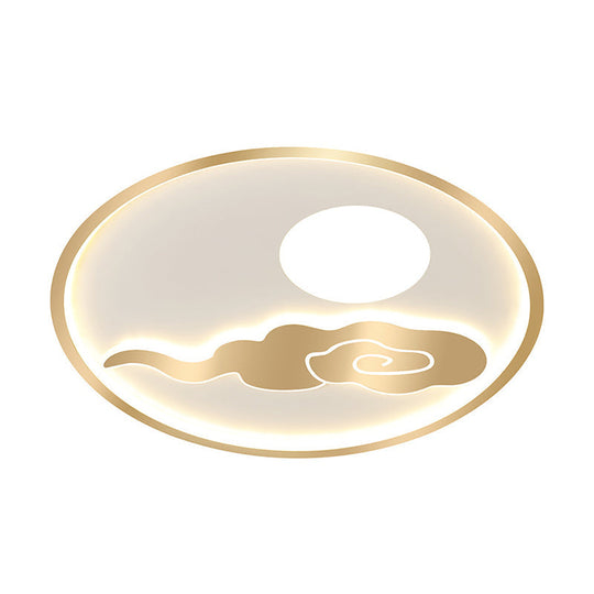 Gold Moon and Cloud Acrylic LED Bedroom Ceiling Light with Warm/White Glow