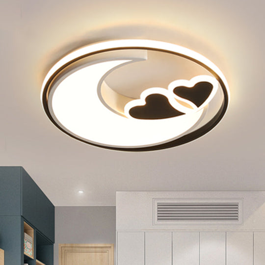 Nordic Black/Pink LED Playroom Ceiling Fixture with Crescent and Heart Acrylic Shade