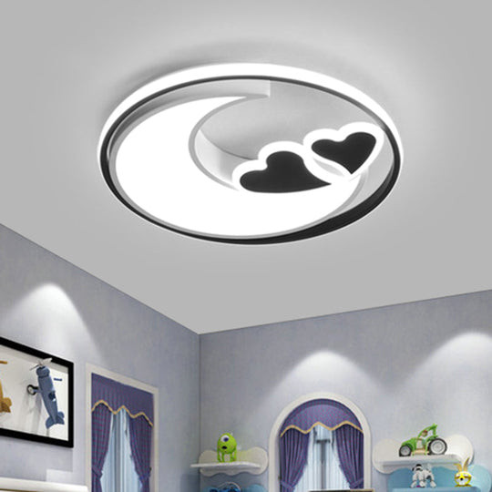 Nordic Black/Pink LED Playroom Ceiling Fixture with Crescent and Heart Acrylic Shade