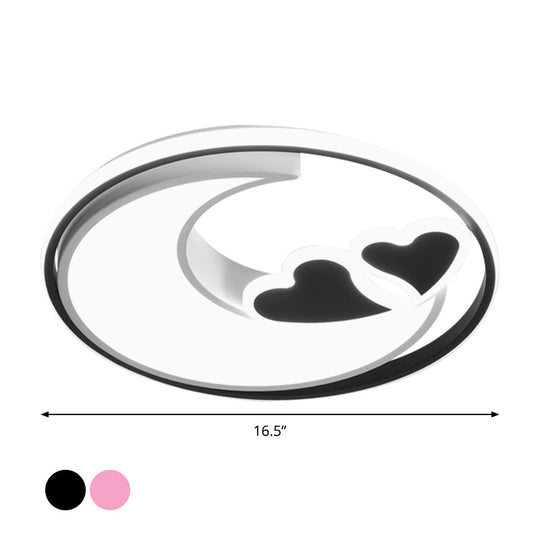 Nordic Black/Pink LED Playroom Ceiling Fixture with Crescent and Heart Acrylic Shade