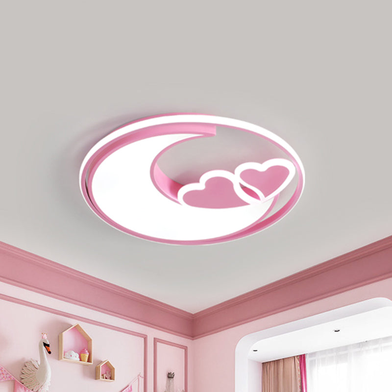 Nordic Black/Pink Led Playroom Ceiling Fixture With Crescent And Heart Acrylic Shade