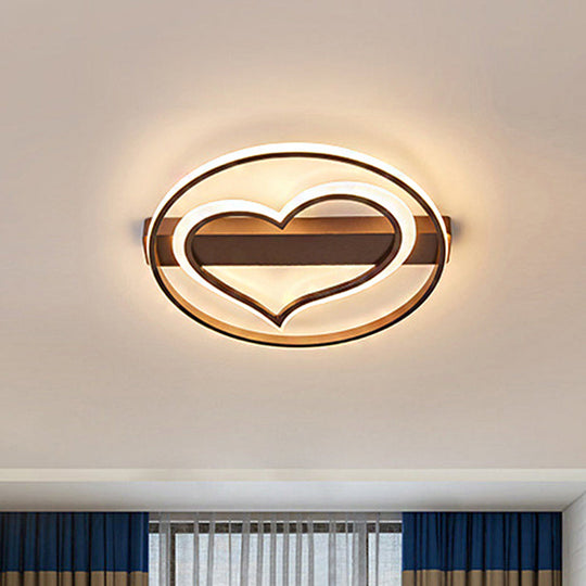 Ring Ceiling Lamp with Loving Heart Design and Acrylic Finish - Coffee/White LED Flushmount Lighting in Warm/White Light